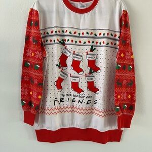 Holiday Friends Themed Red and White Sweater